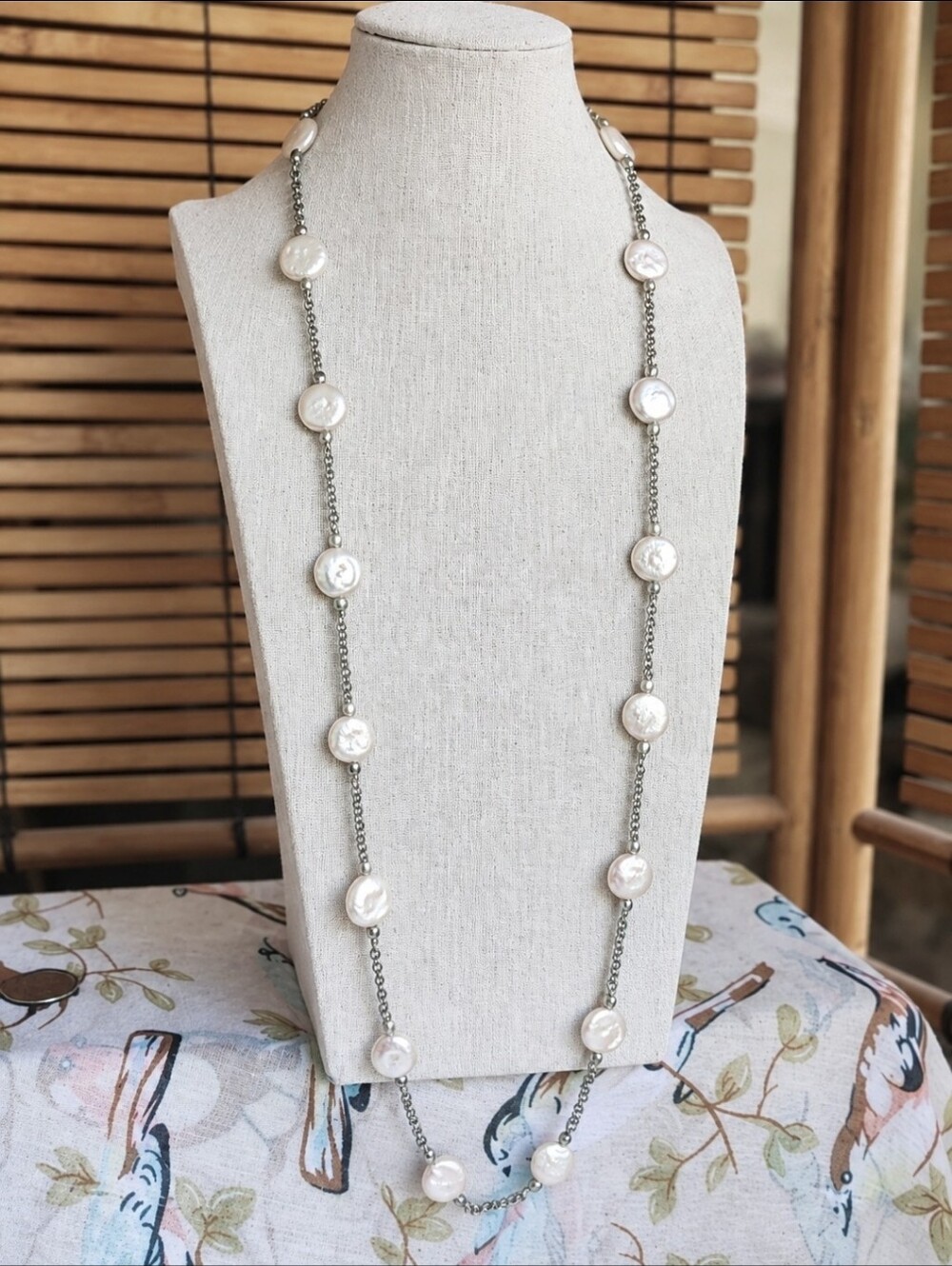 LUCKY Brand Pitted Blister Real? Coin Pearls Wire Wrapped Silver Tone Necklace